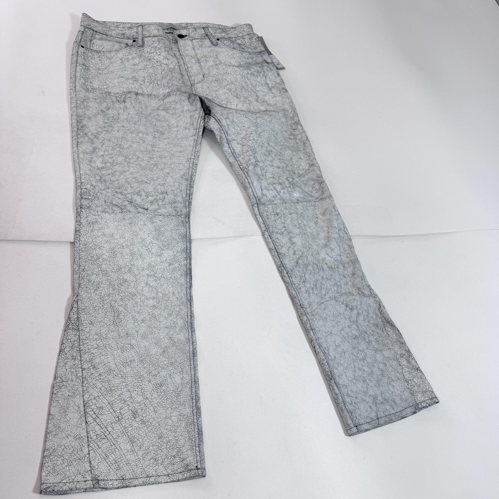 Hudson Pants Mens 36 White Cracked Leather Walker Kick Flare Lined Dressy